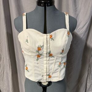Floral Embroidered White Crop Top